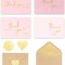 Winoo Design 100 PK Pink and Gold Thank You Cards with Envelopes Bulk - 5 x 3.5 Inches Personalized Thank You Notes for Baby Shower Wedding Small Business Graduation Funeral Birthday