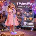 Kids Stand Rechargeable Karaoke Machine Toys with 2 Wireless Mic, Microphone Gifts for 3 4 5 6 7 8 Year Old Girls Grandkids, Bluetooth Speaker with LED Lights Birthday Gift for Age 3-8