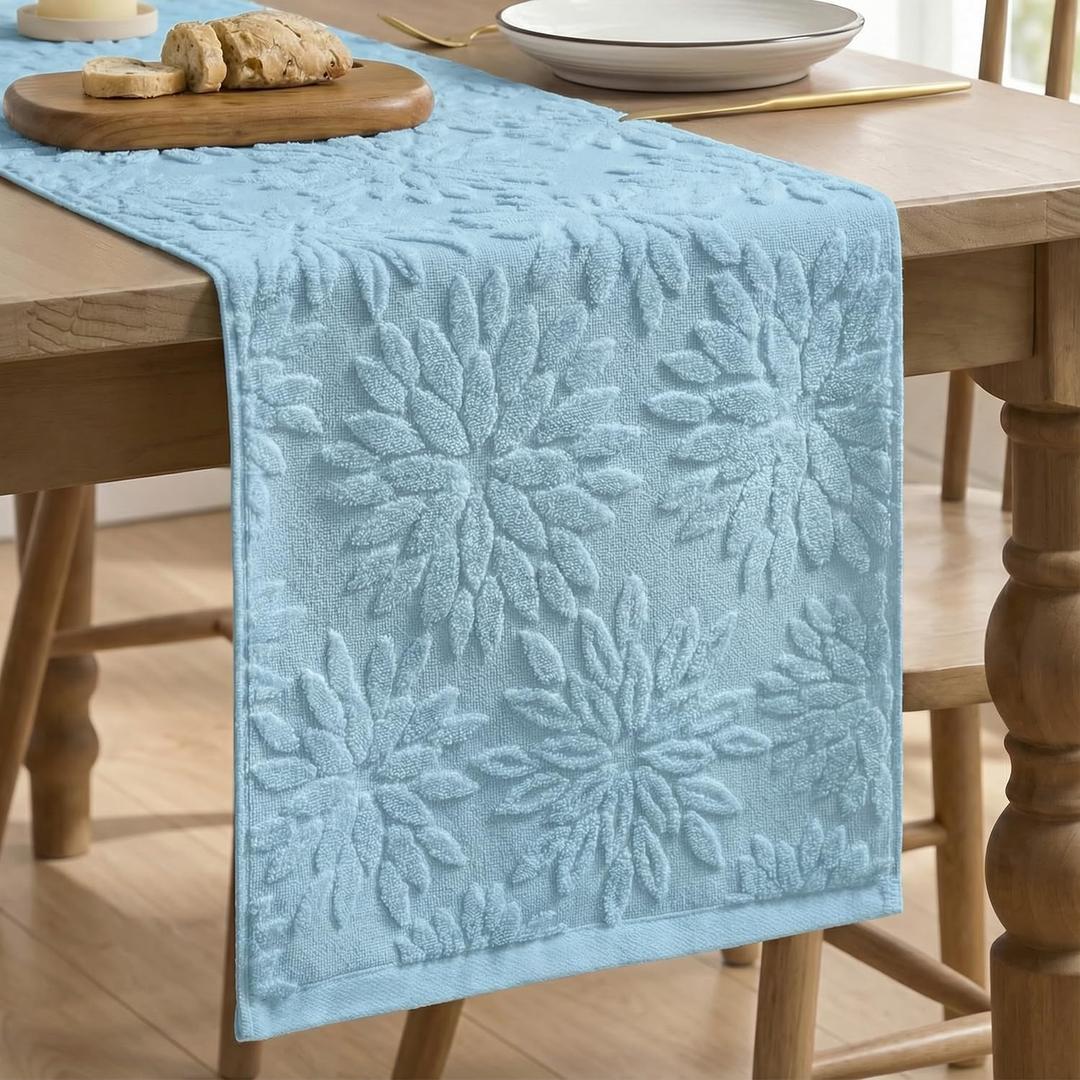 Artoid Mode Light Blue Soft Cotton Jacquard Dahlia Floral Pinnata Spring Table Runner, Holiday Kitchen Dining Table Decoration for Home Party Decor 13x72 Inch