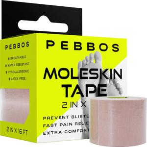 Moleskin Tape - 2in x 16ft - Blister Prevention Tape, Medical Padding Tape | Water Resistant & Hypoallergenic | Thin Mole Skin Padding & Athletic Tape for Running, Hiking, Walking - Single Roll
