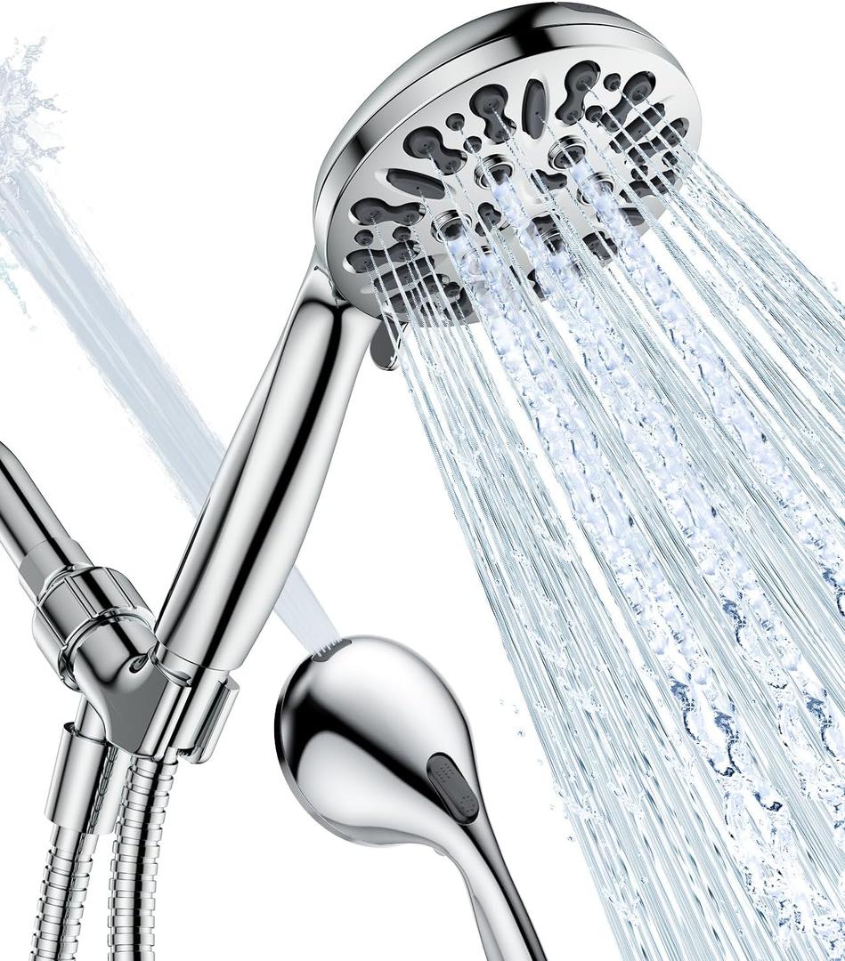 JDO Shower Head with Handheld, High Pressure Handheld Shower Head 9 Settings, Detachable Shower Head Set with Stainless Steel Hose and Shower Bracket (Chrome)