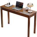 Solid Wood Desk with Drawers - 47 x 16 Inch Vintage Narrow Desks, Mid Century Modern Desks, Rubber Wood Study Table, Small Writing Desk for Bedroom|Small Spaces - Walnut Color, 47.2 in W x 15.7 in D