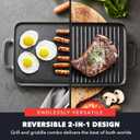 GreenPan x Bobby Flay Cast Iron Pre-Seasoned 16.5 x 9.5 Reversible Double Burner Griddle, Rectangular Grill, Helper Handles, Induction, Versatile Stovetop Oven BBQ & Fire, Indoor & Outdoor Use, Black