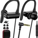 Wired Over Ear Earbuds with Microphone Ear Hook,3.5mm Sport Headphones 1.8M Long Wrap Around Ear Buds Wired for Chromebook Laptop iPad Plug in Headset for Kindle Fire Samsung A15 A14 MP3 School,Black