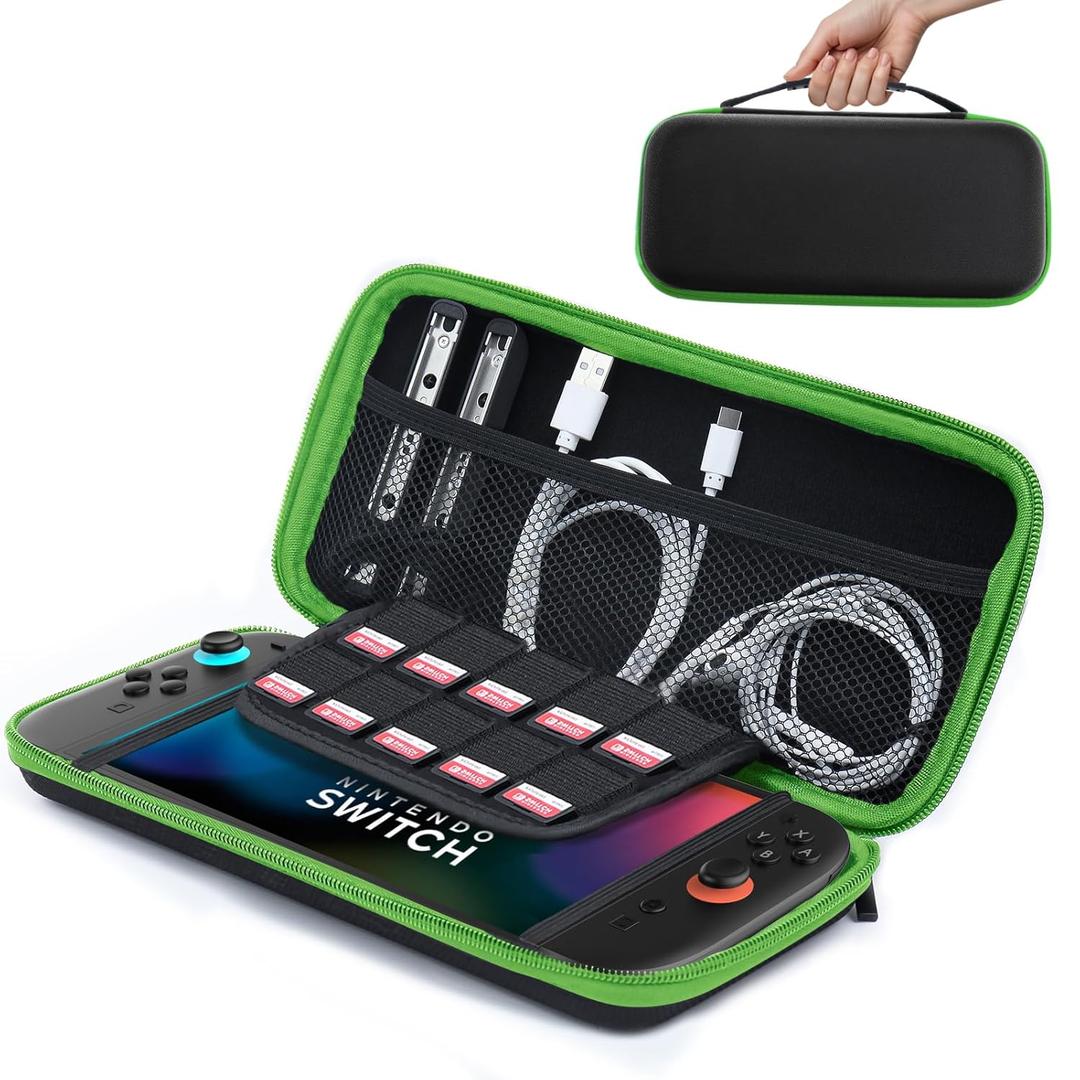 amCase Carrying Case for Nintendo Switch 2 [7.9''] 2025 - Protective Hard Shell Portable Travel Carrying Case Pouch for Switch Console and Accessories (Green)