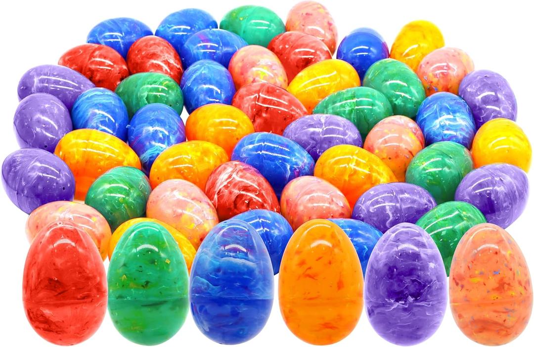 JOYIN 72 Pcs Plastic Iridescent Printed Bright Easter Eggs 3.15" Tall for Easter Hunt, Basket Stuffers Fillers, Classroom Prize Supplies, Filling Treats and Party Favor