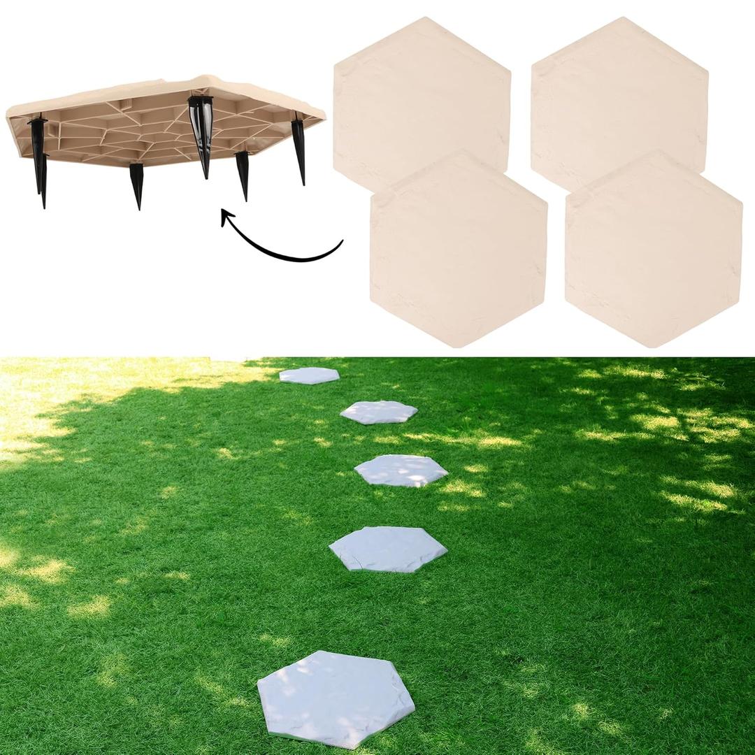 4Pcs Large Stepping Stones Outdoor Garden Walkway, Durable Plastic Pavers for Patio, Pathway, and Landscaping, Weatherproof Stepping Stones with Ground Stakes for Easy Installation