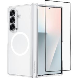 BENKS for Samsung Galaxy Z Fold 7 Case with Screen Protector & Hinge Protection, Magnetic Clear Phone Case, Anti Yellowing Shockproof Protective Bumper Transparent Cell Cover, Crystal Grand Combo