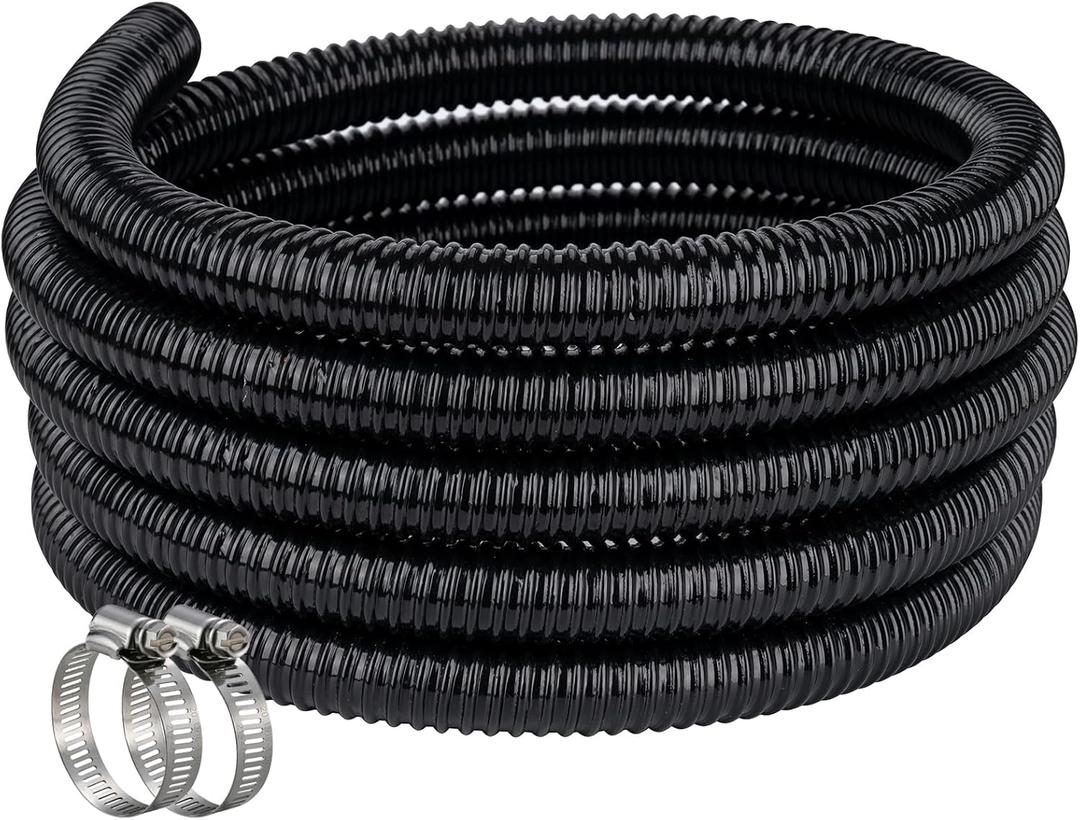 Pond Hose 1-1/2"ID × 10ft Black Corrugated Flexible Pump Tubing & 2 Clamps