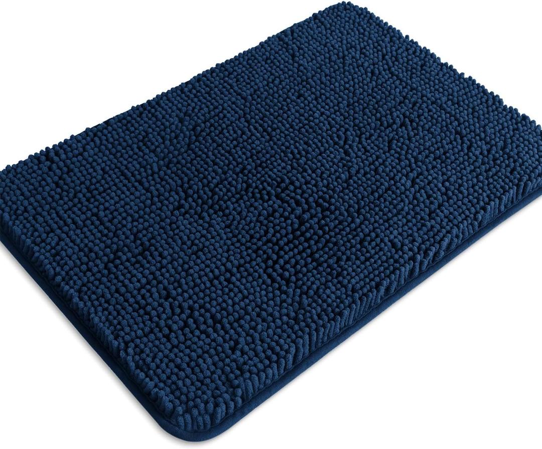 Navy Blue Bathroom Rugs Absorbent and Washable Bath Mat, Non-Slip, Thick Soft Chenille Bath Rugs for Bathroom Floor, Shower, Sink - 17" x 24"