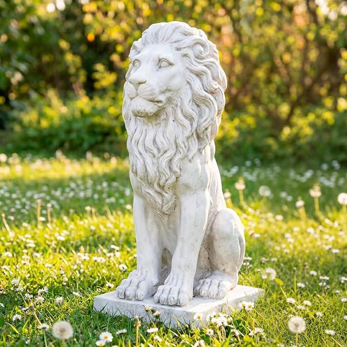Lion Statue, Outdoor Garden Statues 27in Tall, White
Magnesium Oxide Stone Composite, Animal Sculpture, Home Decor Yard Patio Garden