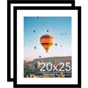 JCJMY 20x25 Picture Frame with 16x20 Mat Set of 2, Display Photo 16x20 with Mat or 20 x 25 Without Mat, Wall Hanging Large 20 by 25 Poster Frame with Plexiglass, 2 Pack, Black