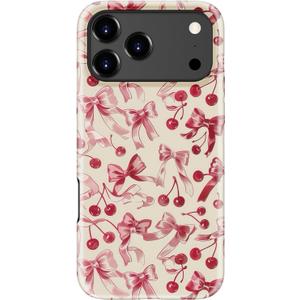 for iPhone 17 Pro Max Case Cute - Wireless Charging Compatible - Dual-Layer Hard Shell + Silicone Cover - Aesthetic Protective Phone Case for Women - Vintage Coquette Bows and Ribbons