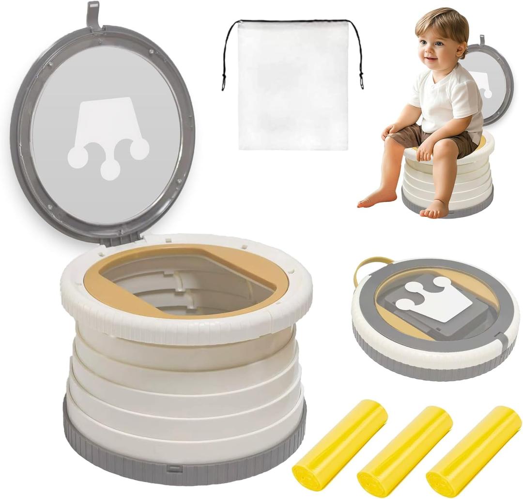 Portable, Foldable Potty seat for Toddler, Training Toilet Seat Emergency Toilet The Bottom Has the Function of Storing Garbage Bags for Car, Camping (Grey) (Gray)