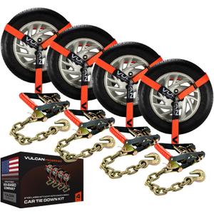 VULCAN Car Tie Down with Chain Anchors - Lasso Style - 2 Inch x 96 Inch - 4 Pack - PROSeries - 3,300 Pound Safe Working Load