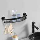 Munzong 18 Inch Shower Grab Bar w/Storage Shelf, Black Stainless Steel 2 in 1 Bathroom Balance Bar, Safety Hand Rail Support Senior Assist Bath Handle