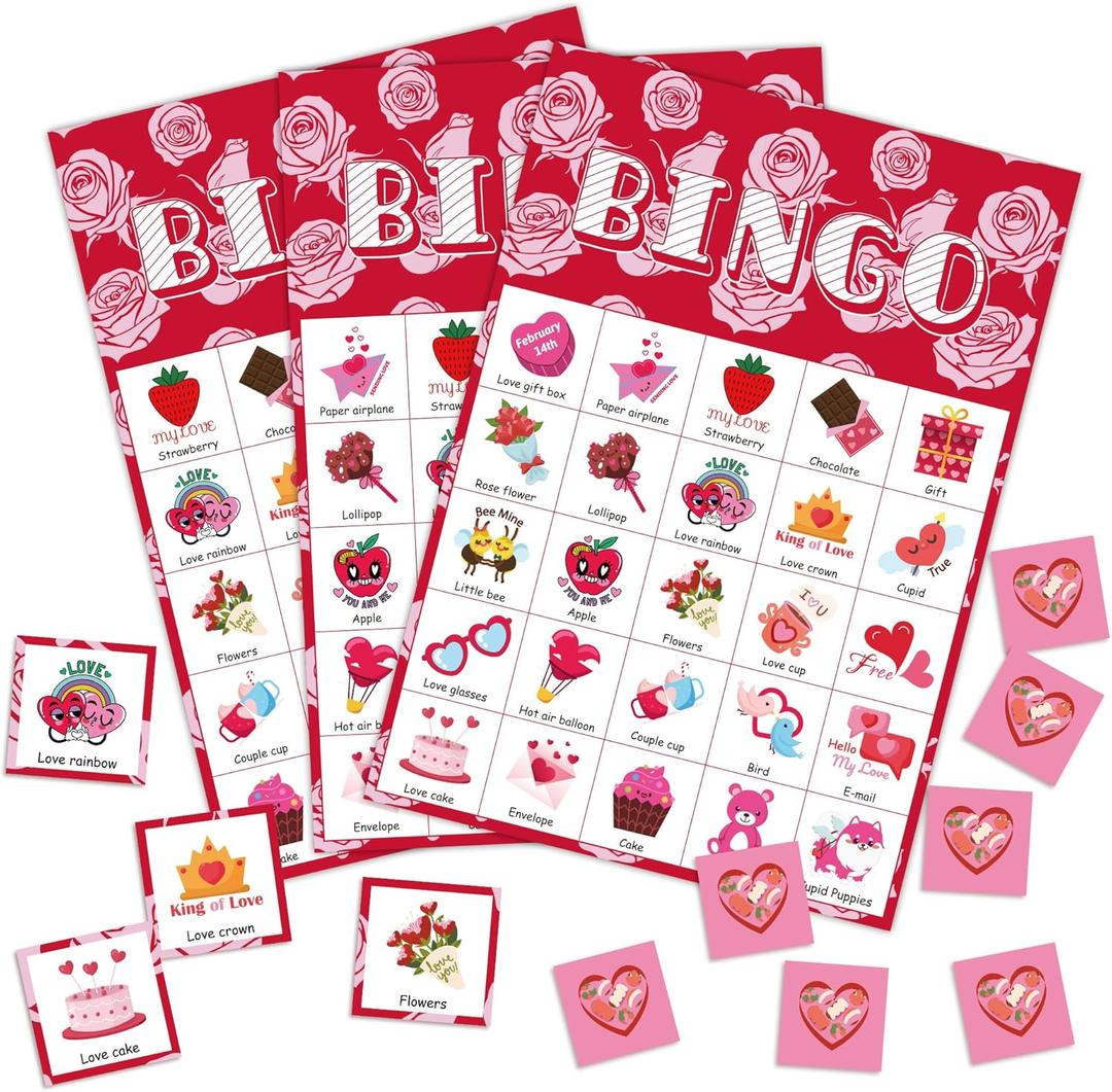 OHOME Valentines Crafts for Kids - Valentines Bingo Cards - Kids Gifts for School Classroom | 24 Players Valentines Day Accessories Party Favors - Valentine Toys Games for Boy Girl