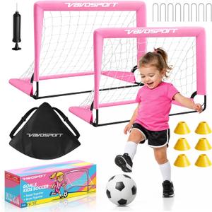 Mini Toddler Soccer Goal Set, 2 Pack 2x1.5 ft Pop Up Soccer Goals for Backyard, Portable Kids Soccer Net with Ball and Cones, Indoor Outdoor Sports Games, for Boys and Girls Ages 2-5