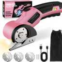 Cordless Electric Scissors: 4V Rechargeable Cardboard Cutter, 3 Blades, Safety Lock & LED Light, Box Cutter for Carton Carpet Plastic Fabric Leather (Pink)