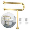 Toilet Support Rail 23.4X 28 Inch, Munzong Anti-Slip Gold Handicap Grab Bar for Bathroom, Stainless Steel Knurled Safety handrails with Leg for Elderly Disabled Pregnant-1.25Tube