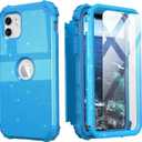 IDweel for iPhone 11 Case with Screen Protector for Women, Luxury Hybrid 3 in 1 Shockproof Slim Fit Heavy Duty Protection Hard PC Cover Soft Silicone Bumper Full Body Case,Glitter Sky Blue