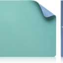 Drydiet Vegan Leather Mahjong Game Mat 31.5 x 31.5 Inch Reversible Anti Slip Noise Reducing Waterproof Mahjong Mat for Table, Poker, Board Games, Dominoes and Card Game(Mint Green and Dusty Blue)