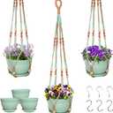 Macrame Plant Hanger with Pot, 3 Set Hanging Planters for Indoor Plants, Handmade Cotton Rope Boho Home Decor, Idea Gift for Anyone, Includes Plant Holders, Pots, Plates and Hooks (Mixed Color-1)