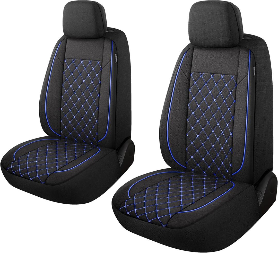 YGL Breathble Car Seat Covers Front Set, Washable Seat Covers for Cars, Premium Cloth Car Seat Protectors, Interior Covers for Cars,Sedan Van Truck SUV(Black/Blue)