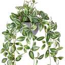 Artificial Plant Hanging Basket with Detachable Leaves Realistic Fake Plants for Home Porch Balcony Decor No Maintenance Fake Plants,1 Pack (Light Green)