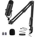 ZealSound Podcast Microphone with Boom Arm, USB Mic with Noise Reduction, Mute, Echo & Volume Control, Zero-Latency Monitoring, Compatible with PC Mac iPhone & Android, for Podcasting Gaming YouTube