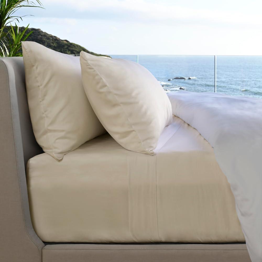 Cariloha Resort 4-Piece Sateen Sheet Set | Coconut Milk | Queen | Viscose Material | Thermal-Regulating, Extra Soft Cooling Sheets