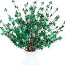 8 Pcs St Patricks Day Decorations 17'' Foam Artificial Shamrock Picks Clover Shaped Green Berry Branches Lucky Clover Floral Stem Gifts for Irish Festival Party Table Centerpieces Home Decor
