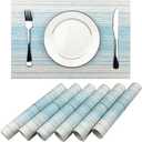 Placemat,Blending Color Durable Woven Vinyl Placemat Washable Heat-Resistant Anti-Skid Kitchen Dining Table Mats (Set of 6, Blue with White)