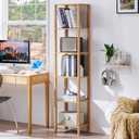 YUFAM 66in Tall Bookshelf 6-Tier Small Narrow Bookcase, Skinny Book Shelf for Small Space, Farmhouse Slim Shelf with Storage, Wood Freestanding Display Thin Bookshelves for Living Room, Natural