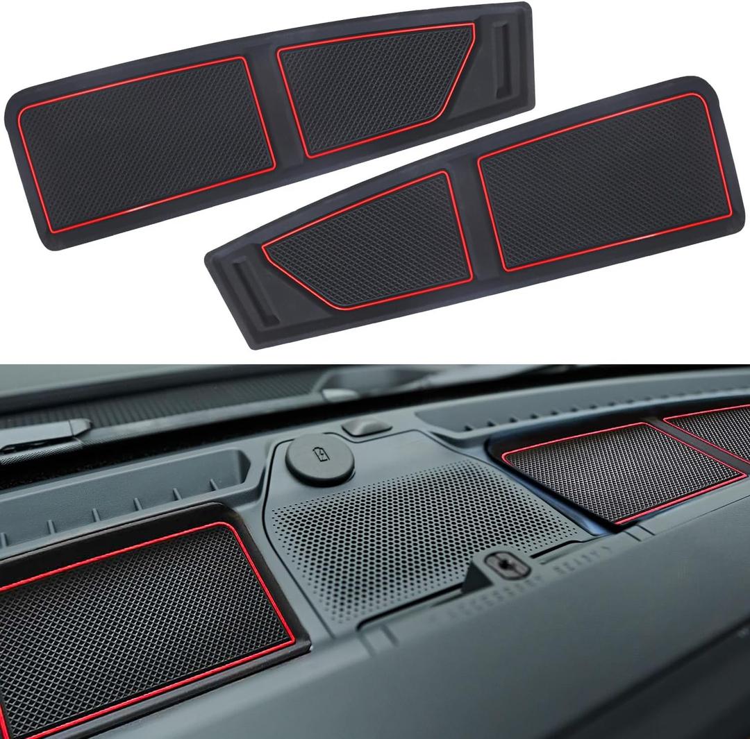 Dash Cover Tray for Ford Bronco Accessories 2021 2022 2023 2024 2025 2026, Dashboard Mat, Anti-Slip Silicone Insert, Anti Dust Interior, Dash Pad Liner for Bronco 2/4-Door (2pcs, Red Trim)