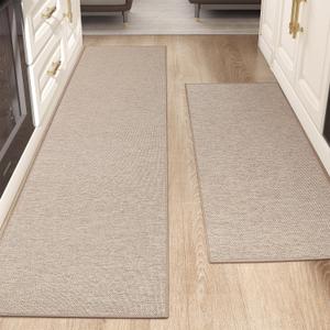 Color&Geometry Washable Kitchen Floor Mats Set,Extra Long Absorbent Non Slip Kitchen Runner Rug for Front Sink, Laundry, Hallway, 24"x36"+24"x72", Beige