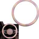 Colorful Car Steering Wheel Cover, Breathable Fabric O-Shape Steering Wheel Protector, All-Season Microfiber Leather Auto Interior Grip Cover, Universal for Most Cars (Pink)