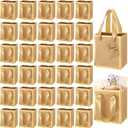 Yeaqee 50 Pcs Mini Metallic Paper Gift Bags with Handles 4x2.75x4.5'' Tiny Small Gift Bags with Thank You Tag for Wedding Graduation Birthday Party Return Gifts Jewelry Business (Kraft,Gold)