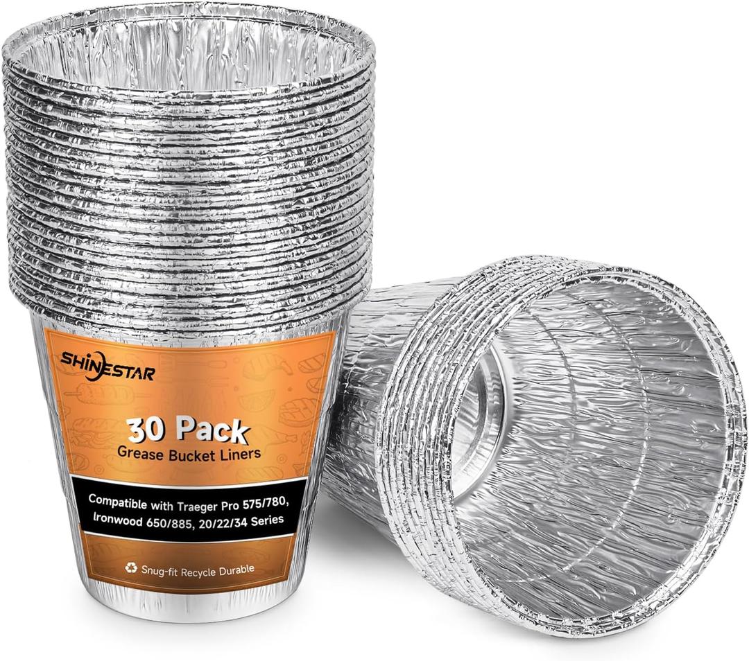 SHINESTAR 30-Pack Grease Bucket Liners for Traeger Pro 575/780, Ironwood 650/885, 20/22/34 Series, Disposable Aluminum Drip Bucket Liner, 54.5 Inch, BAC407