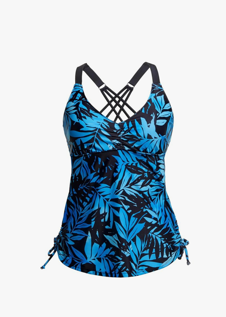 Tempt Me Women Tankini Top Only V Neck Swim Tops Tummy Control Bathing Suit Top No Bottom, Size -Small