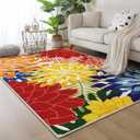 ZonLi Outdoor Rug 9x12Ft Waterproof Multicolored Indoor Area Rug Washable Outdoor Patio Rugs Tropical Floral Non Slip Outdoor Carpet for Living Room, Pool,Backyard,Deck,Camping.