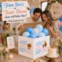 Baby Bee Gender Reveal Box, Large Balloon Surprise Box for Boy or Girl | 19 X 19 X 20 Inch Gift Box with Lid, Satin Ribbon Included, Easy Assembly, Baby Shower Decorations & Party Games