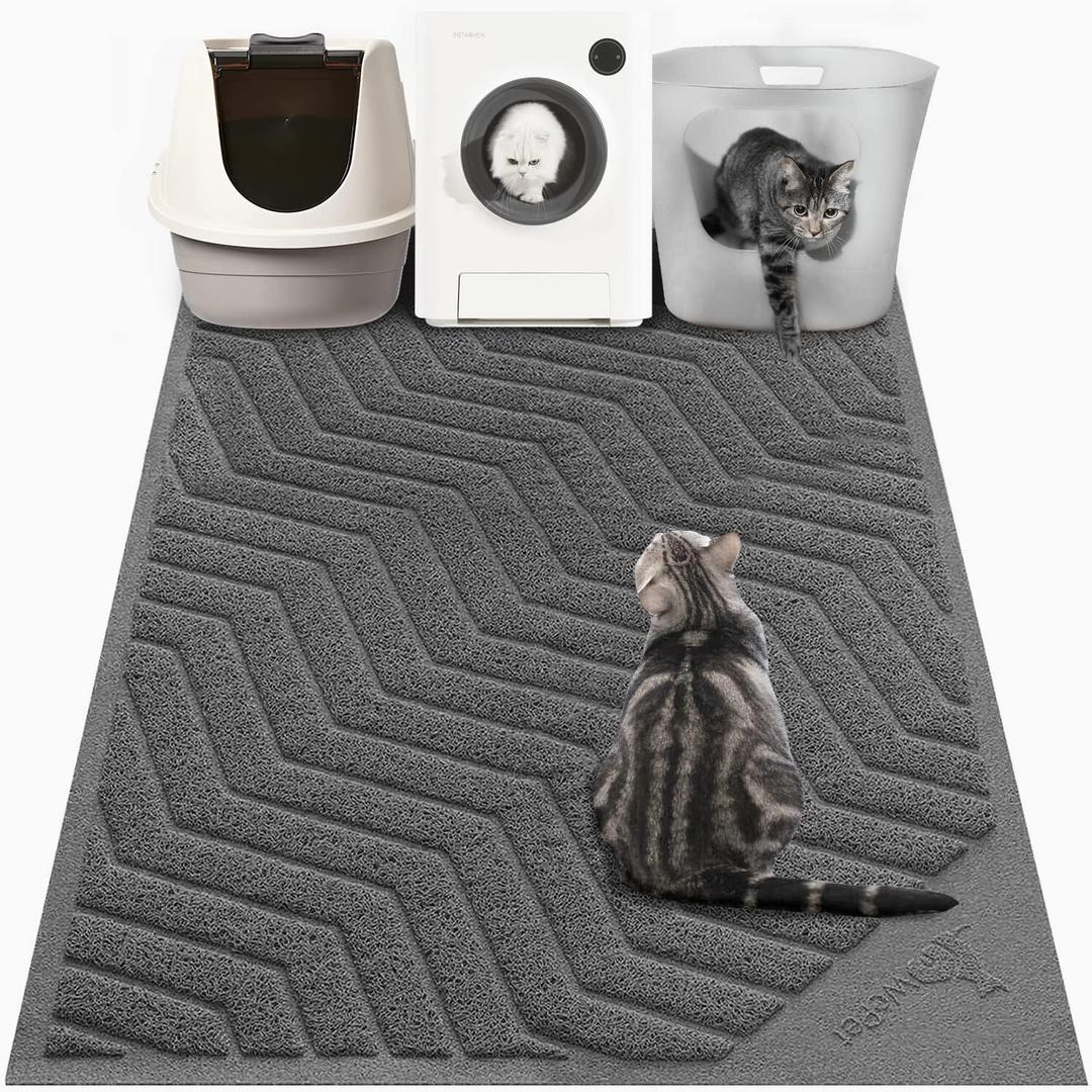 WePet Cat Litter Box Mat(No. 02-2), Kitty Premium PVC Pad, Durable Trapping Rug, Phthalate Free, Urine-Resistant, Scatter Control, XXL 47 x 36, Grey (47x36 Inch (Pack of 1)