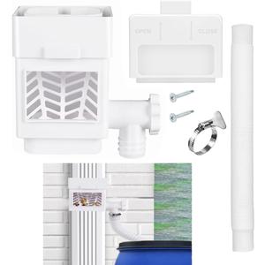 Rain Barrel Diverter Kit, Downspout Diverter Fits for 2x3 or 3x4 Inch Gutter Downspouts, Rainwater Collection System with Adjustable Valve and Filter - White