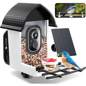 Smart Bird Feeder with Camera - Solar Powered Bird Watching Camera with 2K HD Live View, Auto Capture & AI Identify 10,000+ Species, 2.4G WiFi Outdoor Birdhouse, Ideal Gifts for Bird Lovers