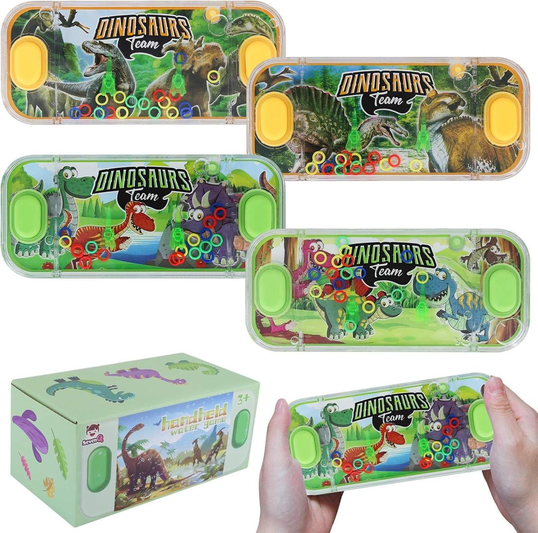 SevenQ Handheld Water Games, 4 Packs Dinosaur Theme Water Toss Ring Game Aqua Toy Water Ring Game for Kids Stocking Stuffers
