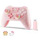 Kuitmor Pink Switch Controller,Hello Kitty Hall Effect Controllers Wireless for Switch 2/1/OLED/Lite,PC,Android,iOS | 2.4G Receiver + Bluetooth,1000mAh Battery,6-Axis Gyro,Dual Vibration,RGB Breathing Light