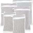 5-Piece Organic Cotton Laundry Bags with Zipper and Hanging Loop, 3 Sizes (S, M, L) Mesh Laundry Bag, Durable Cotton Mesh Laundry Bag for Delicate Underwear and Socks (White)