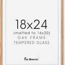 18x24 Picture Frame, Solid Oak Wood 18 x 24 Frame for Wall, 18 by 24 Oak Poster Frame with Real Glass, 18x24 Matted frame for 16x20, 18"x24" Wood Frame for Home Decor, Natural Oak Color, Set of 1