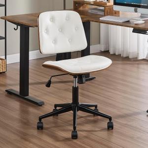 Armless Rolling Office Desk Chair, Adjustable Height Computer Chair, White, Button Style